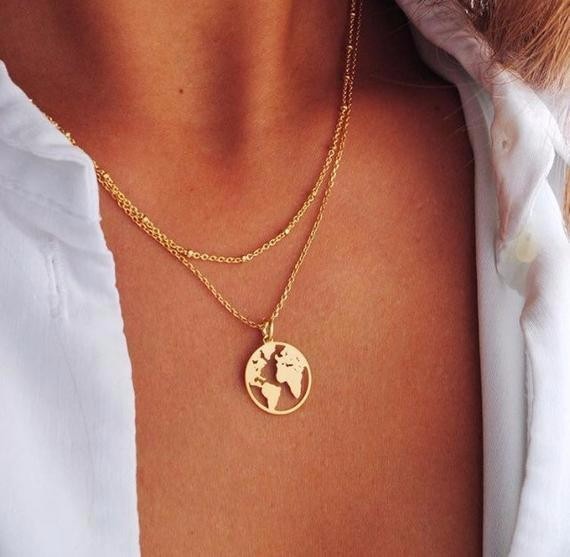 World Map Necklace Globetrotter Necklaces Gold Map Pendant World